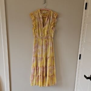 BB Dakota Yellow and Pink Floral Midi Dress